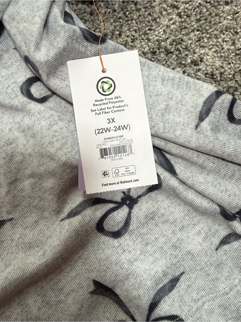 Cozy Bow-Print Long Sleeve Pajama Set - Grey - Picture 5 of 6
